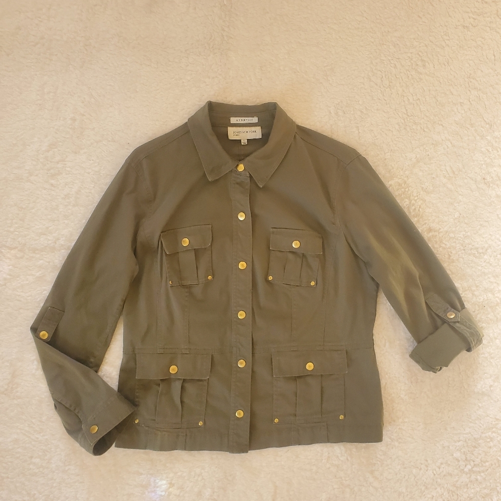 JONES NEW YORK Women's Army Green Jacket with Snap Buttons. Size Large. - Picture 1 of 6